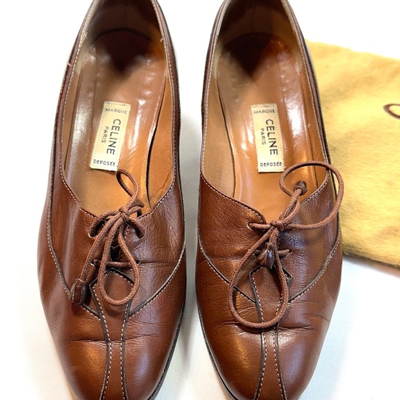 Vintage 1980s(?) CELINE Brown Leather Lace-Up Pump Size 36 US 5-1/2 - Picture 2 of 16
